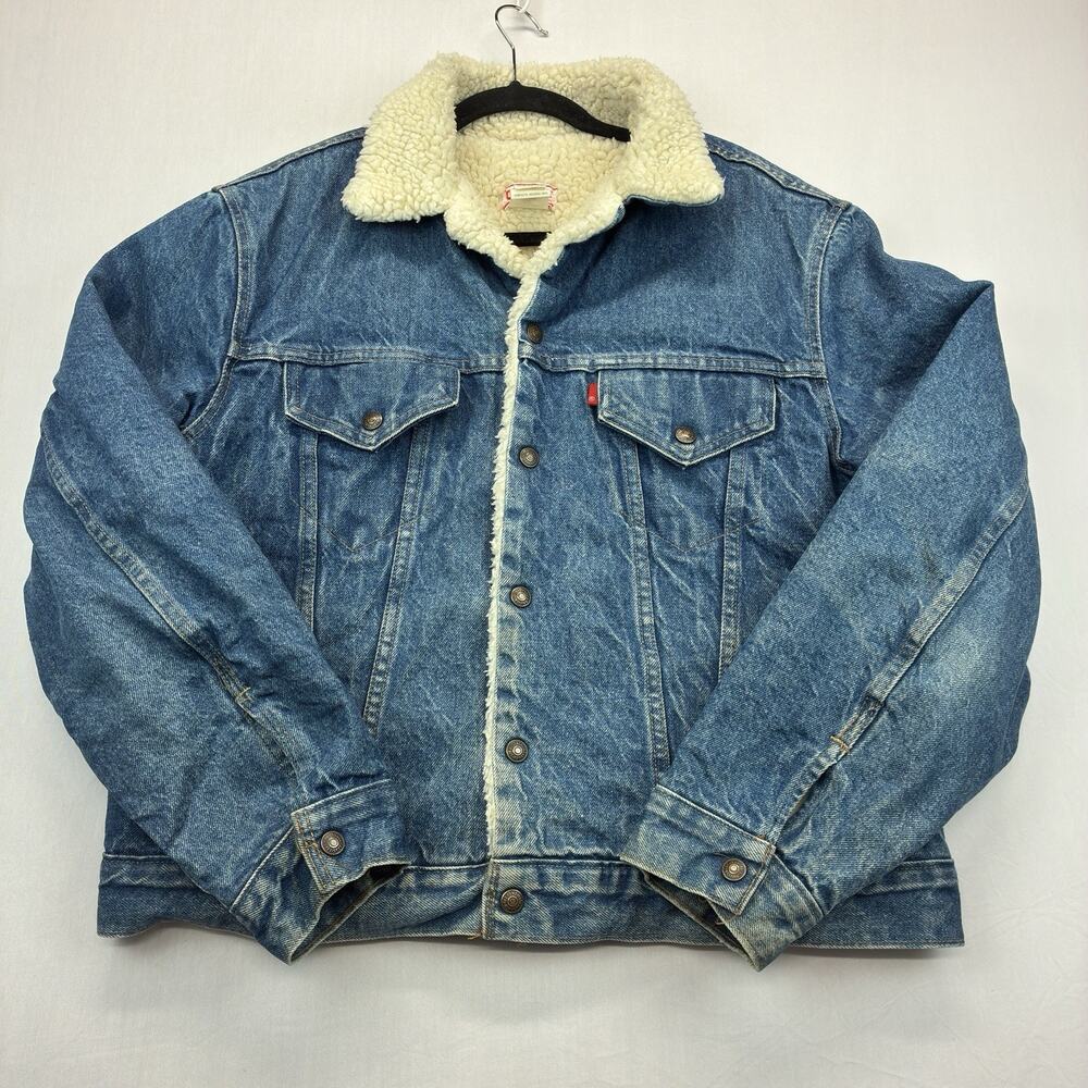 Levi’s Trucker Jacket Men’s Size 46 Blue 1970s Vintage USA Sherpa Lined 70605